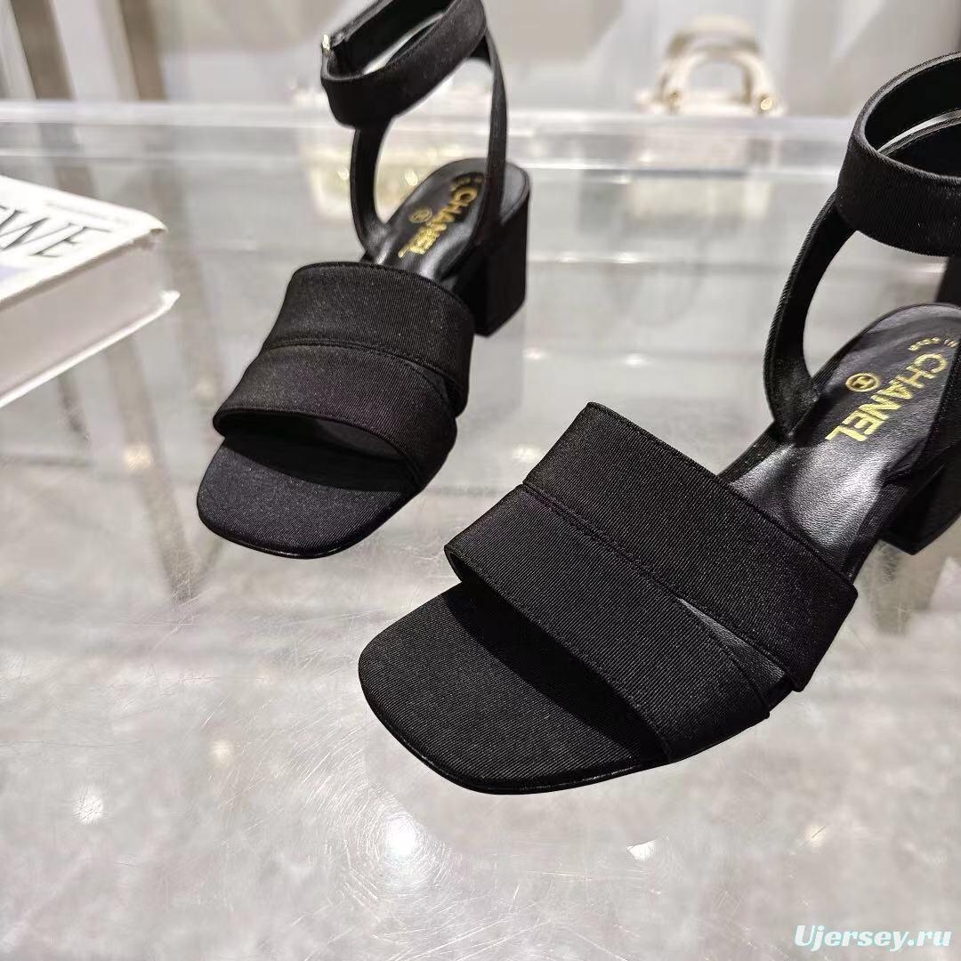 2025 Women Chanel Black Fabric Leather Sandals LY00280