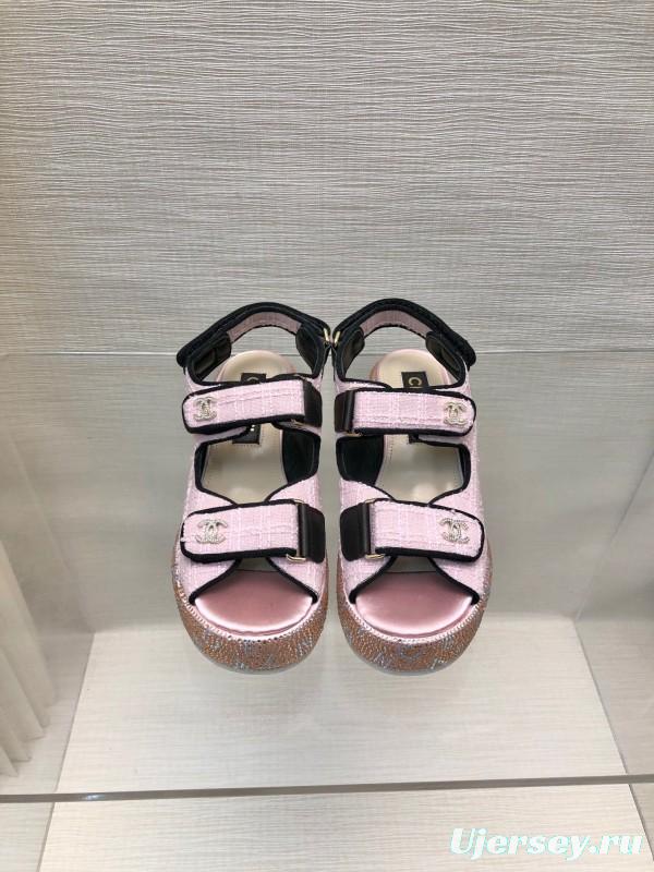 2025 Women Chanel Pink Leather Sandals LY00330