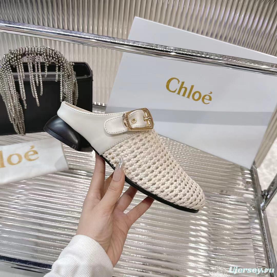 2025 Women Chloé White Fabric Slippers