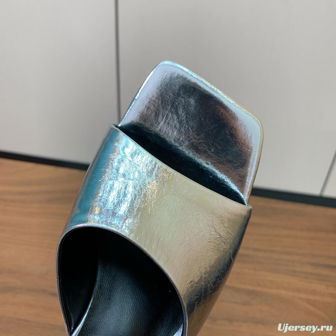 2025 Women VERSACE Silver Leather Slippers