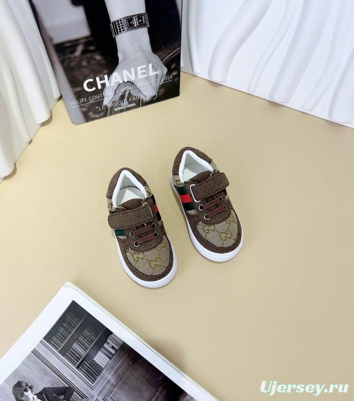 2024 Kids Gucci Brown Green Canvas Sneakers