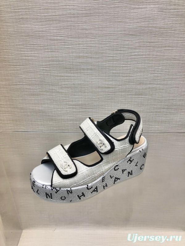 2025 Women Chanel White Black Leather Sandals Platform LY00330