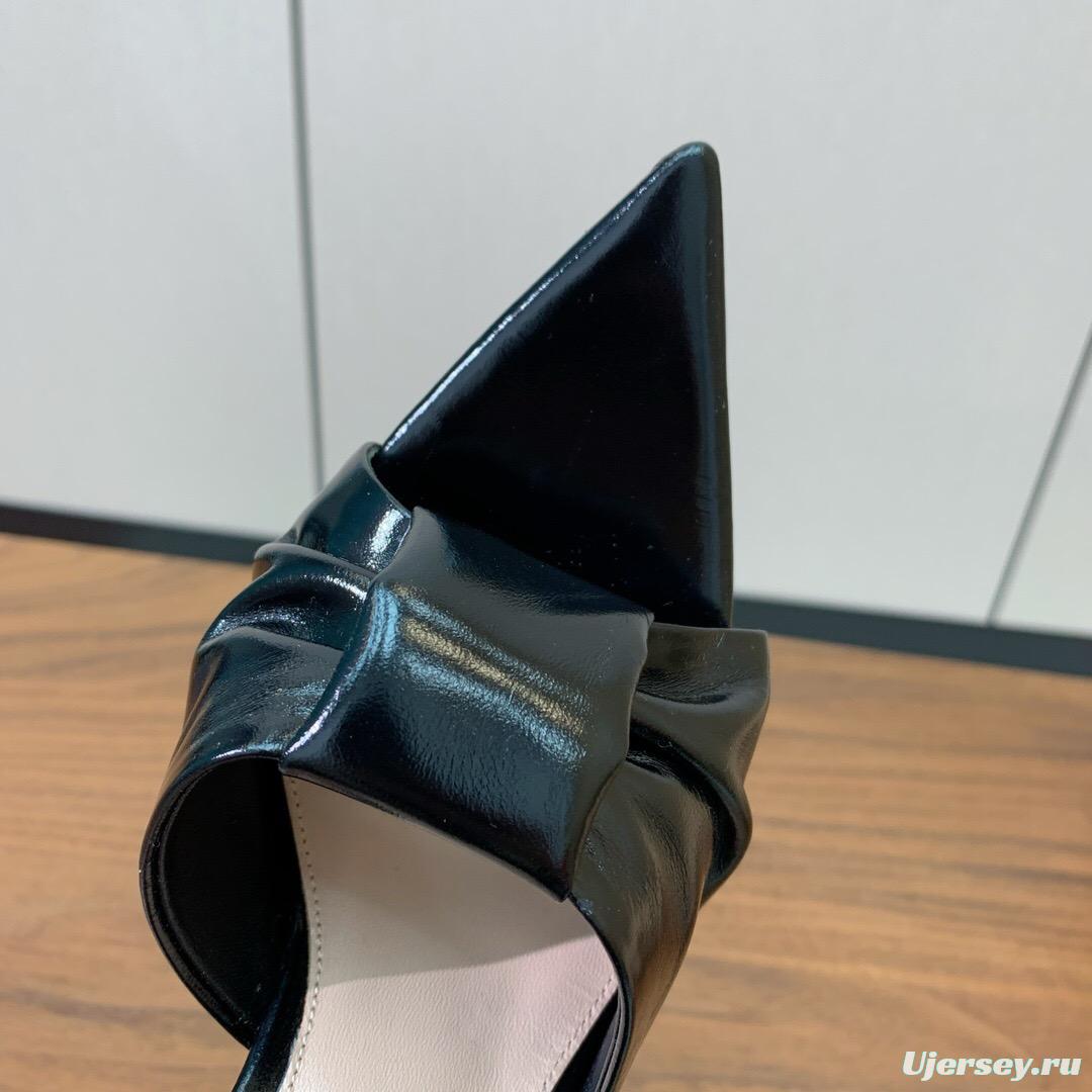 2025 Women Gianvito Rossi Black Leather Pointed High Heel Sandals