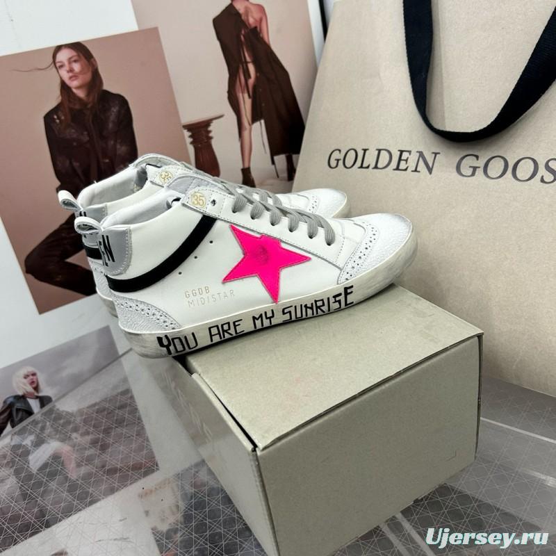 2024 Women GGDB White Pink Leather High Top Sneakers MJ00300