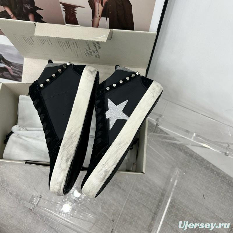 2024 Unisex GGDB Black Silver Suede Leather High Top Sneakers MJ00300