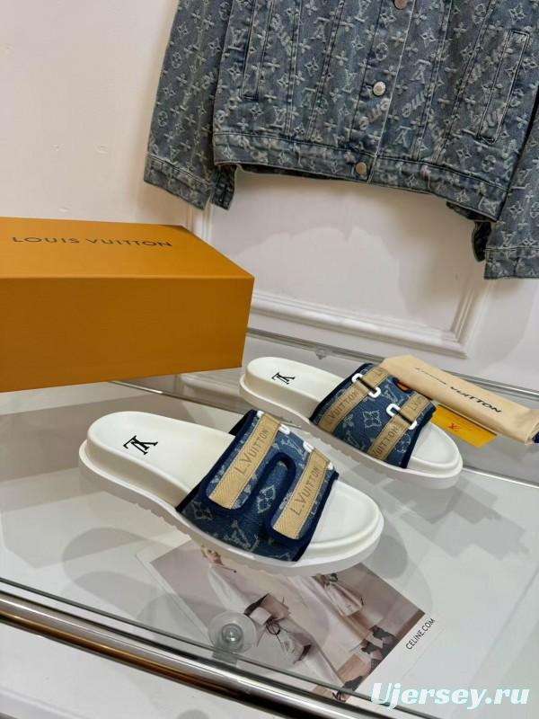 2025 Slippers Louis Vuitton Blue Canvas Slippers LY