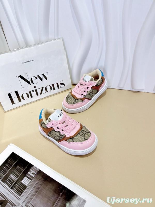 2024 Kids Gucci Pink Beige Canvas Leather Sneakers