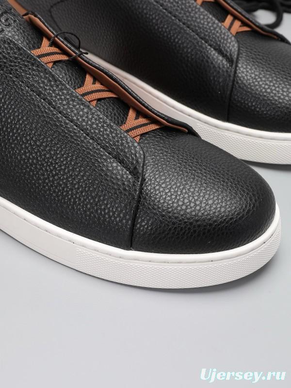 2024 Men Ermenegildo Zegna Black Brown Leather Sneakers MJ00240