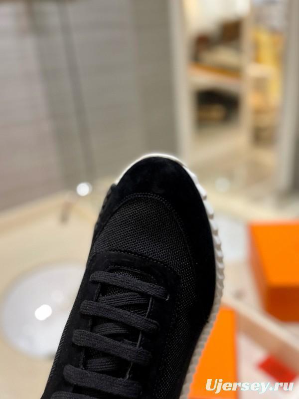 2024 Unisex Hermès black white fabric Suede sneakers