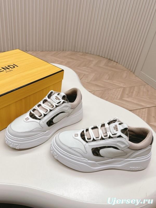 2024 Women Fendi White Beige Leather Sneakers