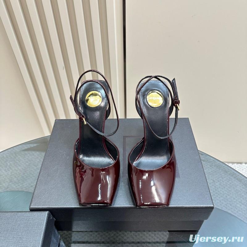 2025 Women Yves Saint Laurent Burgundy Patent Leather Slingback Heels