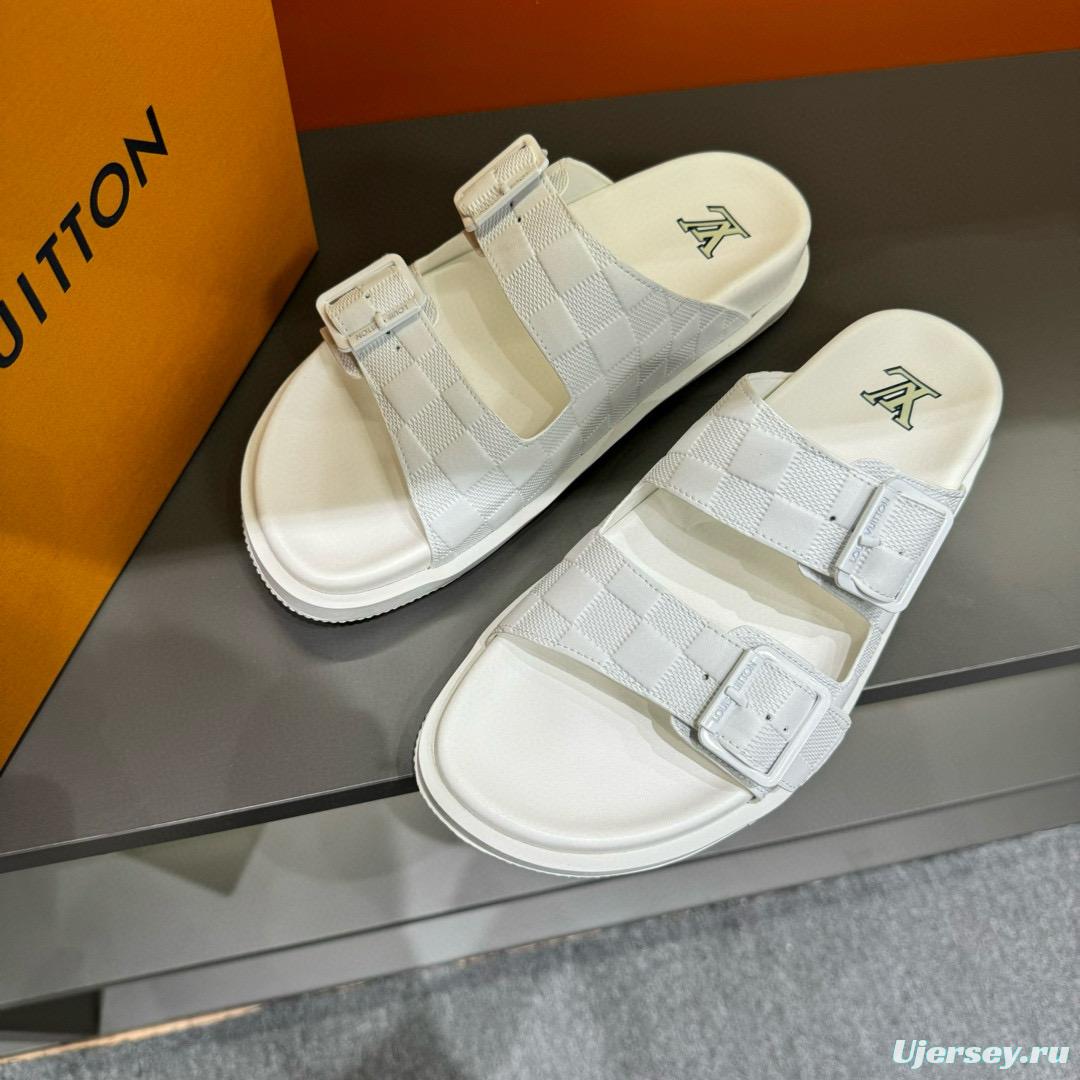 2024 Slippers Louis Vuitton White Leather Slippers