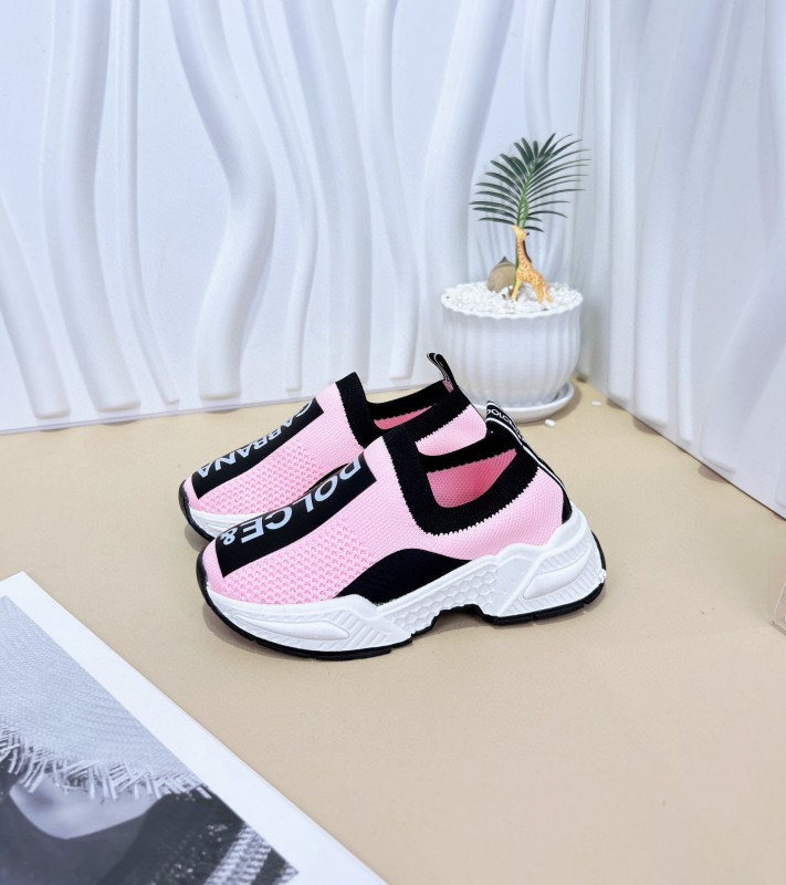 2024 Kids Dolce & Gabbana Pink Black White Fabric Sneakers