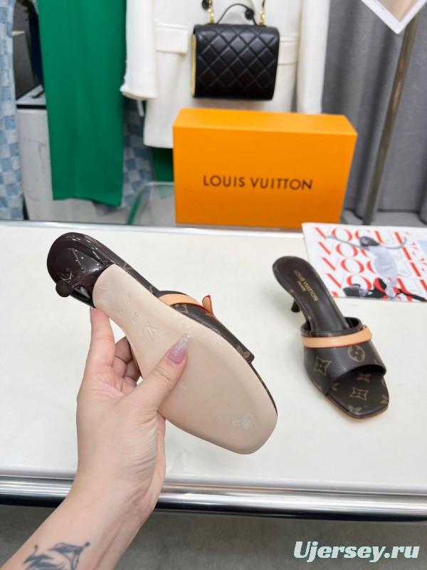 2025 Women Louis Vuitton Brown Leather Sandals