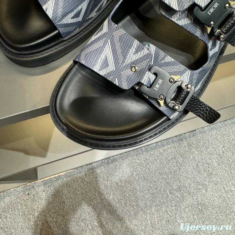 2024 Slippers Dior Grey Black Fabric Slippers MJ00200