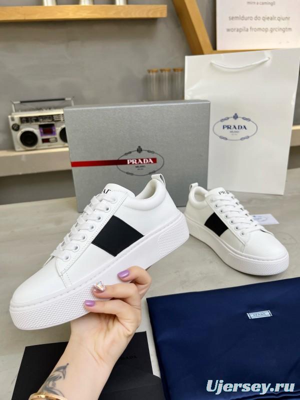 2024 Unisex Prada White Black Leather Sneakers MJ00310