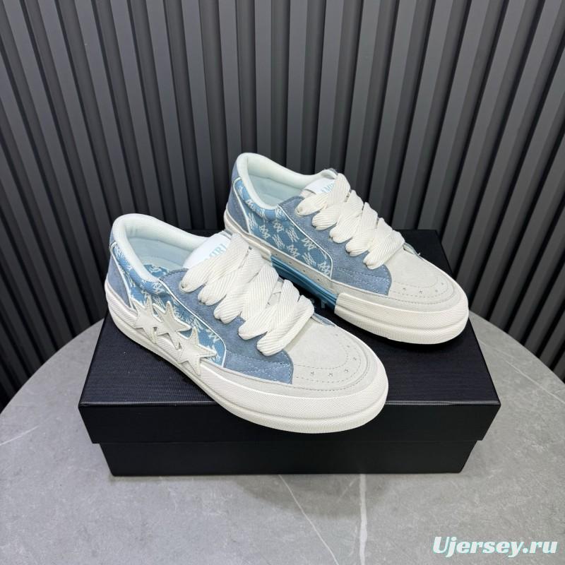2025 Unisex Amiri Blue White Suede Canvas Sneakers
