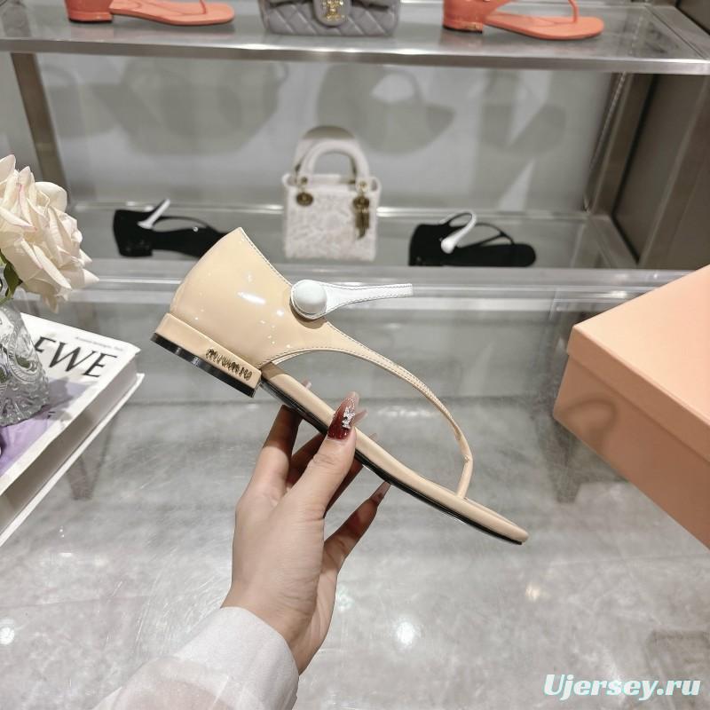 2025 Women MiuMiu Beige Leather T-Strap Sandals With Clear Heel KFY00289(F)