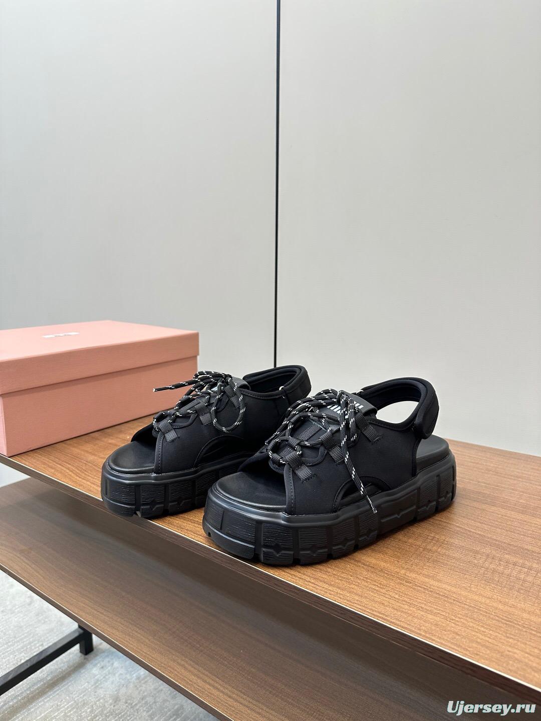 2025 Women Miu Miu Black Leather Sandals LY00240