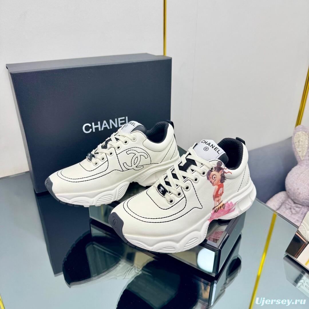 2025 Women Chanel White Leather Sneakers Nezha Pattern