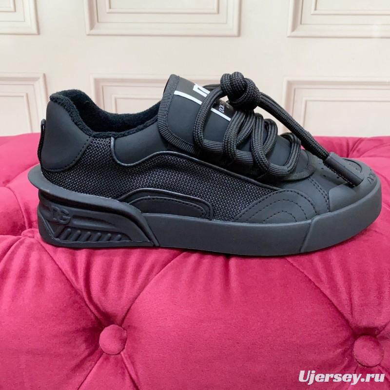 2025 Men Dolce & Gabbana Black Mesh Leather Sneakers