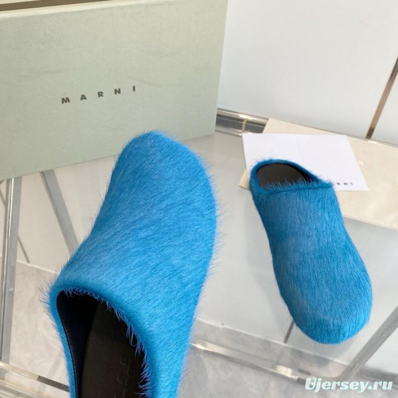 2024 Women Marni Blue Horsehair Slippers