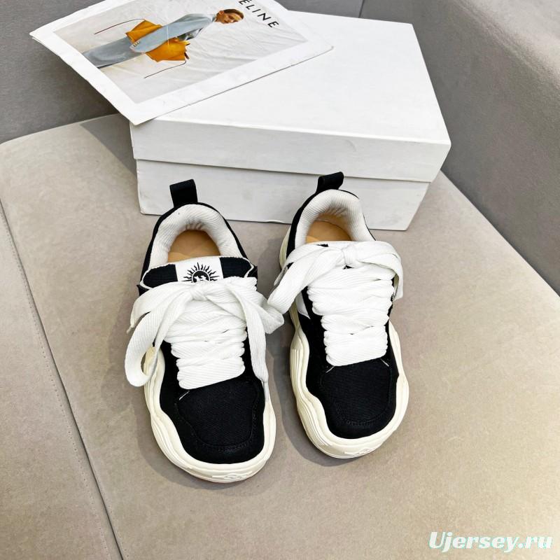 2025 Women HEYDAY Black White Canvas Leather Sneakers Wave Sole KFY00260