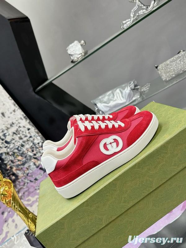 2024 Unisex Gucci Red White Leather Suede Sneakers MJ00310