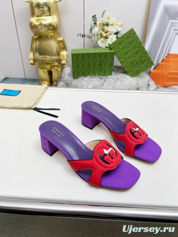 2025 Gucci Purple Red Leather Slippers MJ00190