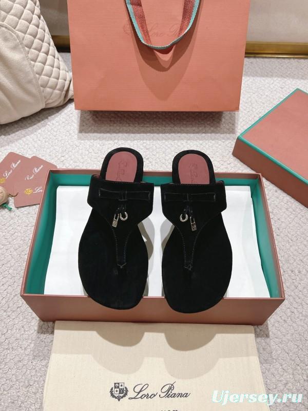 2025 Women LP Black Suede Slippers LY00250