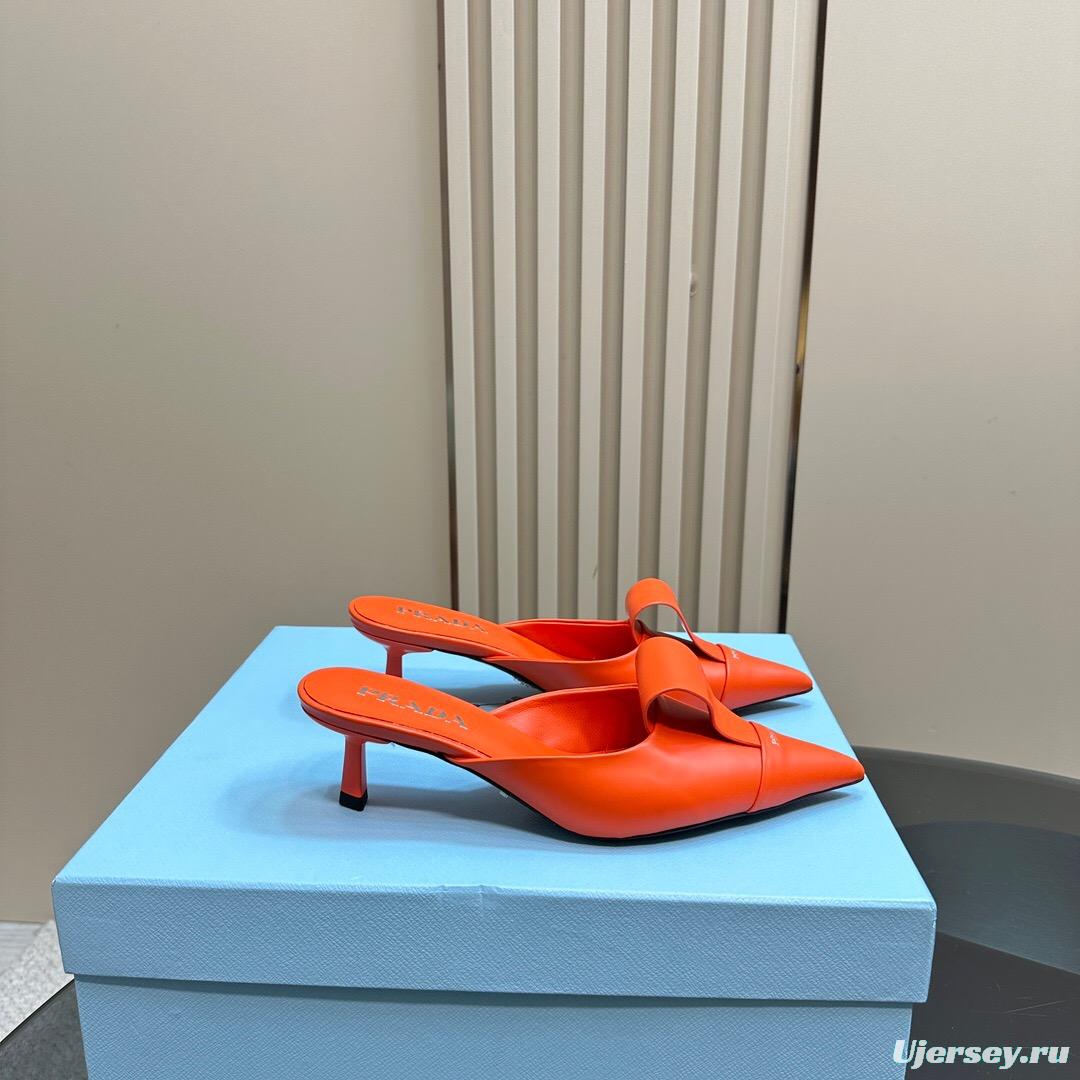 2025 Women Prada Orange Leather Pointed Toe Heels KFY00310