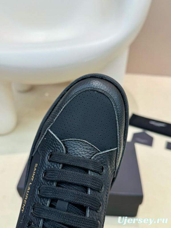2024 Unisex Yves Saint Laurent Black Silk Leather Casual Shoes Embossed Logo MJ00350