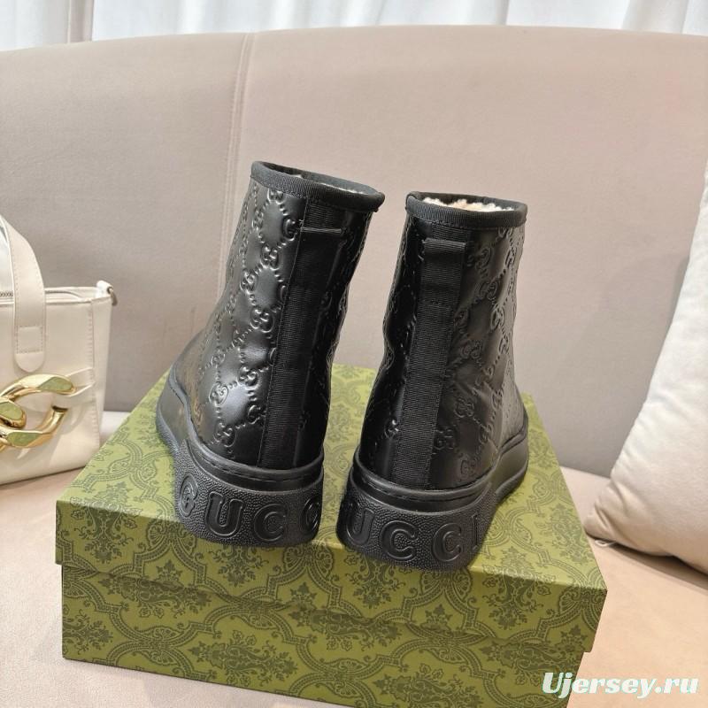 2024 Women Gucci Black Leather Suede Shearling Snow Boots MJ00350