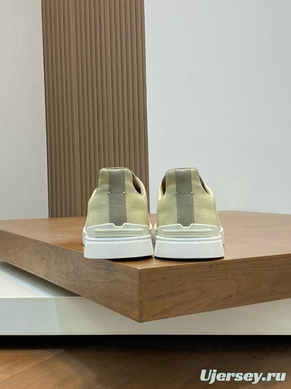 2024 Men Ermenegildo Zegna Beige PELLETESSUTA Calfskin Sneakers Elastic Detail MJ00280