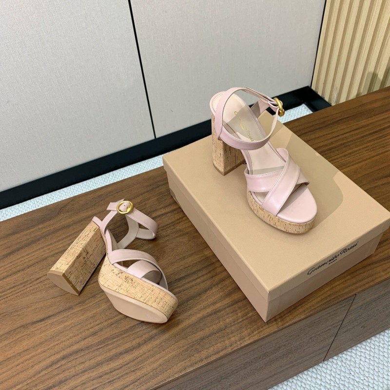 2025 Women Gianvito Rossi Light Pink Leather Platform Sandals