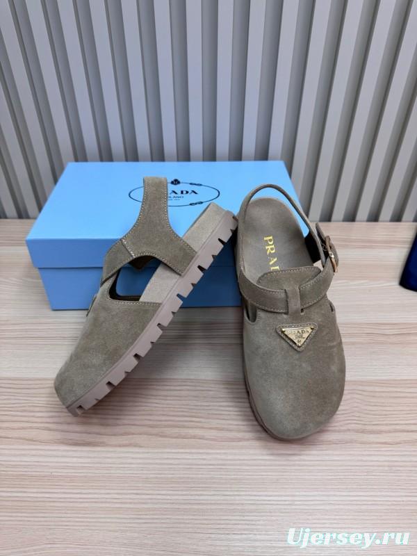 2025 Women Prada Khaki Suede Sandals LY00280