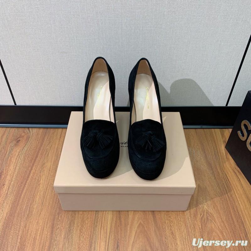 2025 Women Gianvito Rossi Black Suede Platform Tassel Loafer KFY00330