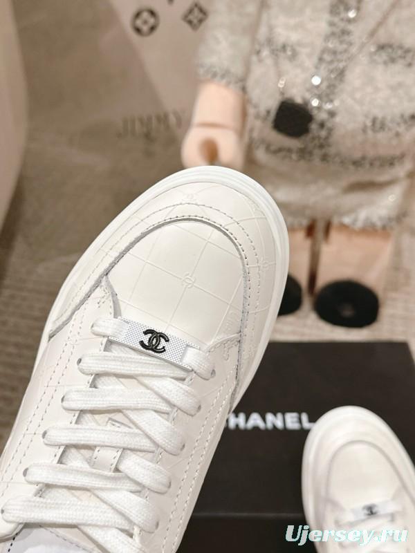 2025 Women Chanel White Leather Sneakers