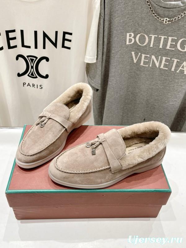 2024 Women LP Beige Suede Loafers Shearling MJ00300