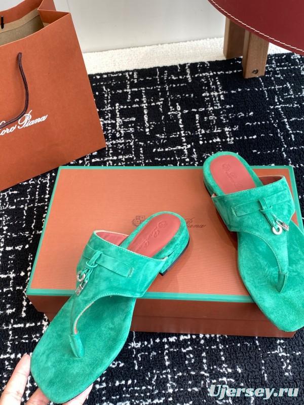 2025 Women Le Parmentier Green Suede Slippers KFY00280