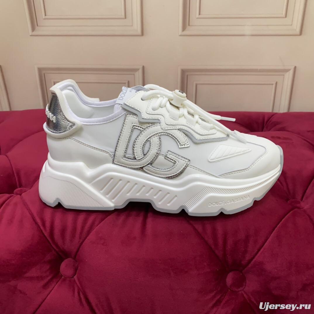 2025 Unisex Dolce & Gabbana White Grey Leather Lycra Sneakers DG Craft LY00330(F)/LY00340(M)