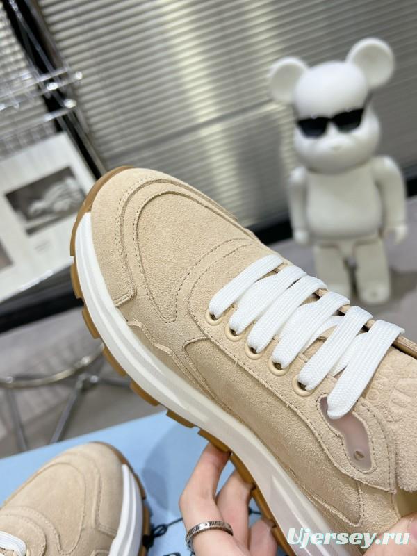 2025 Unisex Prada Beige Suede Leather Sneakers