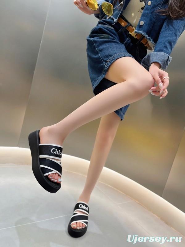 2025 Chloe Black White Knitted Embroidery Slippers LY00240