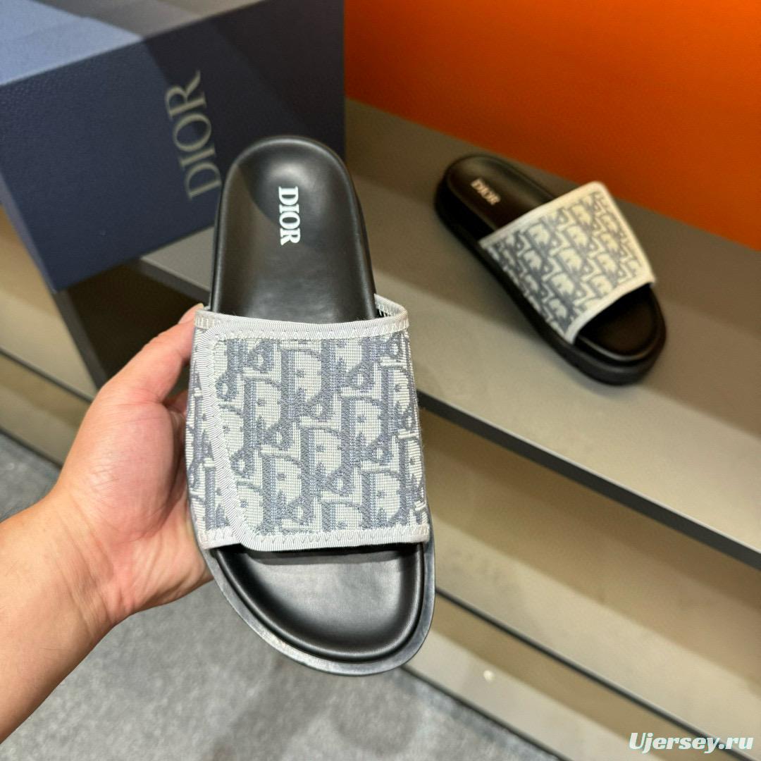 2024 Dior Black Grey Fabric Slippers MJ00180