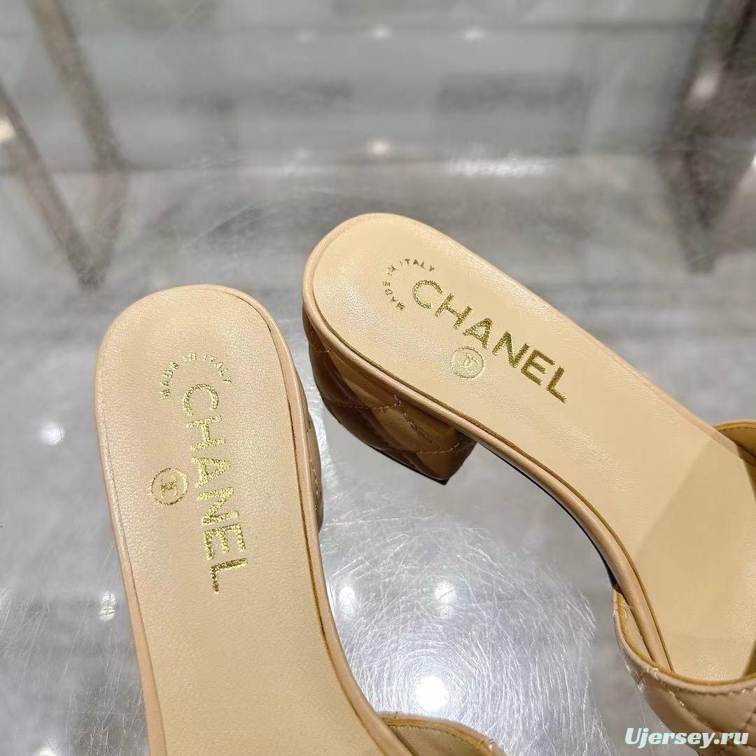 2025 Women Chanel Beige Leather Slippers LY00280