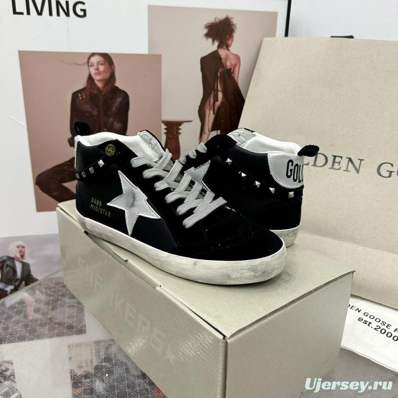 2024 Women GGDB Black White Suede Leather High Top Sneakers MJ00300