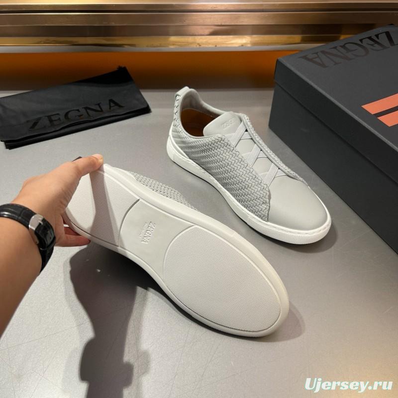 2024 Men Ermenegildo Zegna White Leather Woven Sneakers