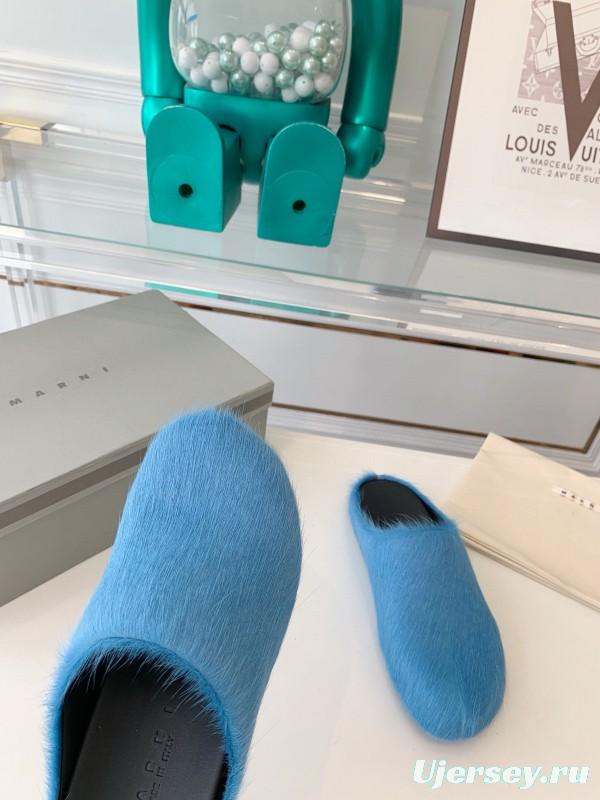2024 Women Marni Blue Horsehair Slippers
