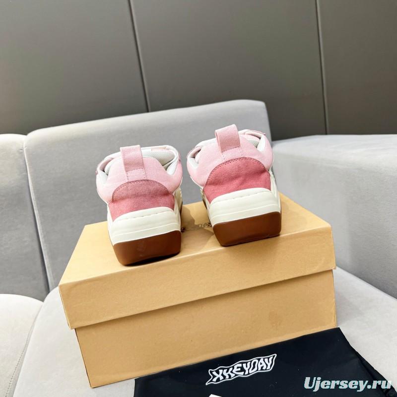 2025 Women HEYDAY Pink White Canvas Wave Sneakers