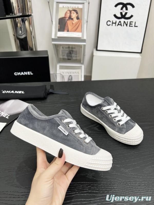 2025 Women Chanel Grey Canvas Casual Sneakers LY00230